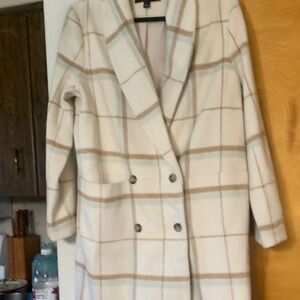 Ann Taylor Cream and Tan Plaid Trench Coat